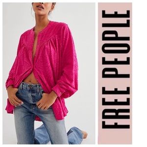 Free People Can’t Stop Dreaming Hot Pink Tunic Button Down Top M